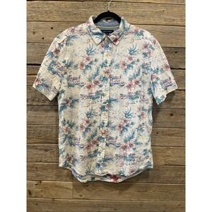 Tommy Hilfiger Men's Hawaiian Button Down Short Sleeve Shirt Floral Men‎ Size L